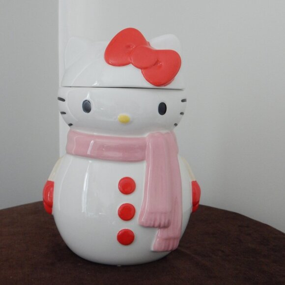 New Sanrio Hello Kitty Holiday Snowman 3D Sculpted Ceramic LRG Canister Jar Set - Picture 2 of 10